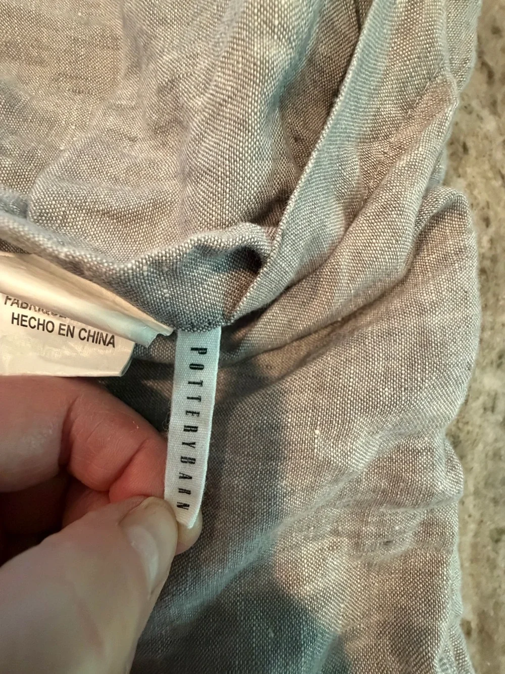 2 Pottery Barn Linen Diamond Quilted Standard Pillow Shams. Gray